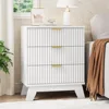 Fluted Nightstand, Wide Side Table with Large Storage Drawers, Mid Century Modern Wood Night Stand with Metal Handle 3