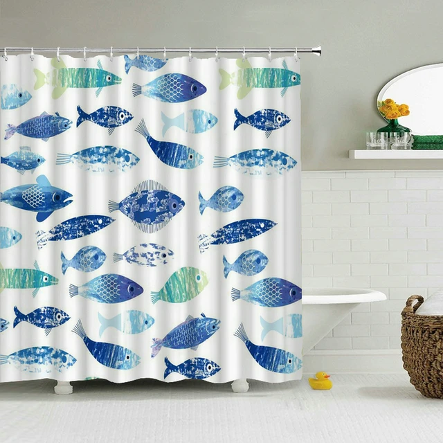 Funny Big Fish Dream Abstract Shower Curtain Blue Ocean Animal Seaweed  Texture Waterproof Fabric Hooks Curtains Bathroom Decor - AliExpress