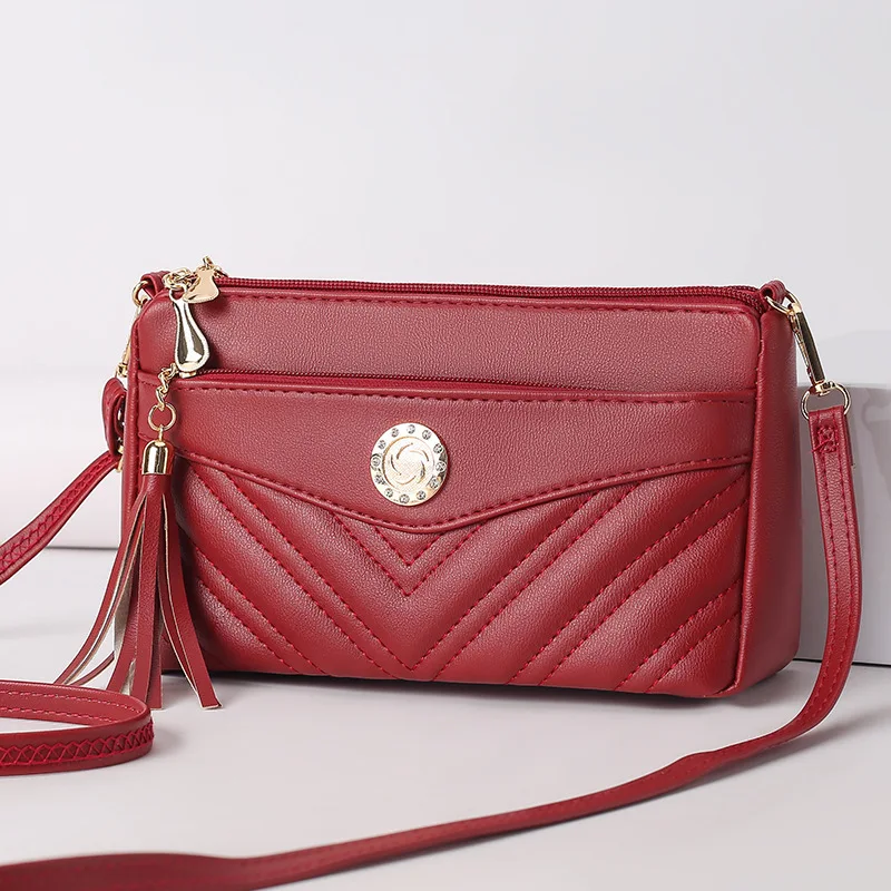 

Модная саржевая многослойная Сумка через плечо с нежной кисточкой на молнии, маленькая квадратная сумка из мягкой кожи, сумка через плечо для пожилых людей