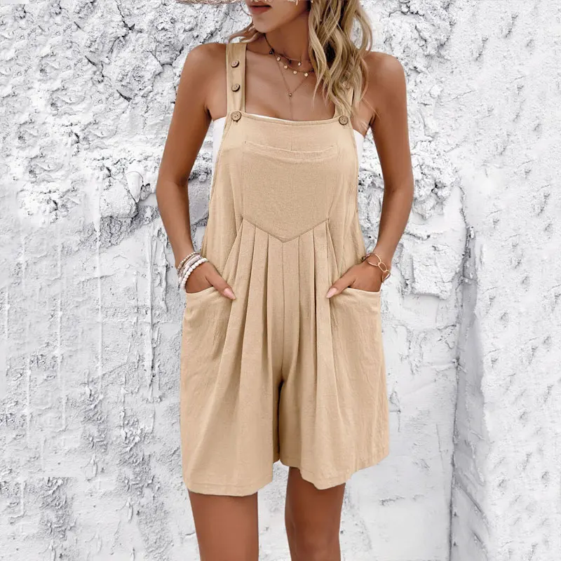 2024 spring and summer casual solid color overalls shorts