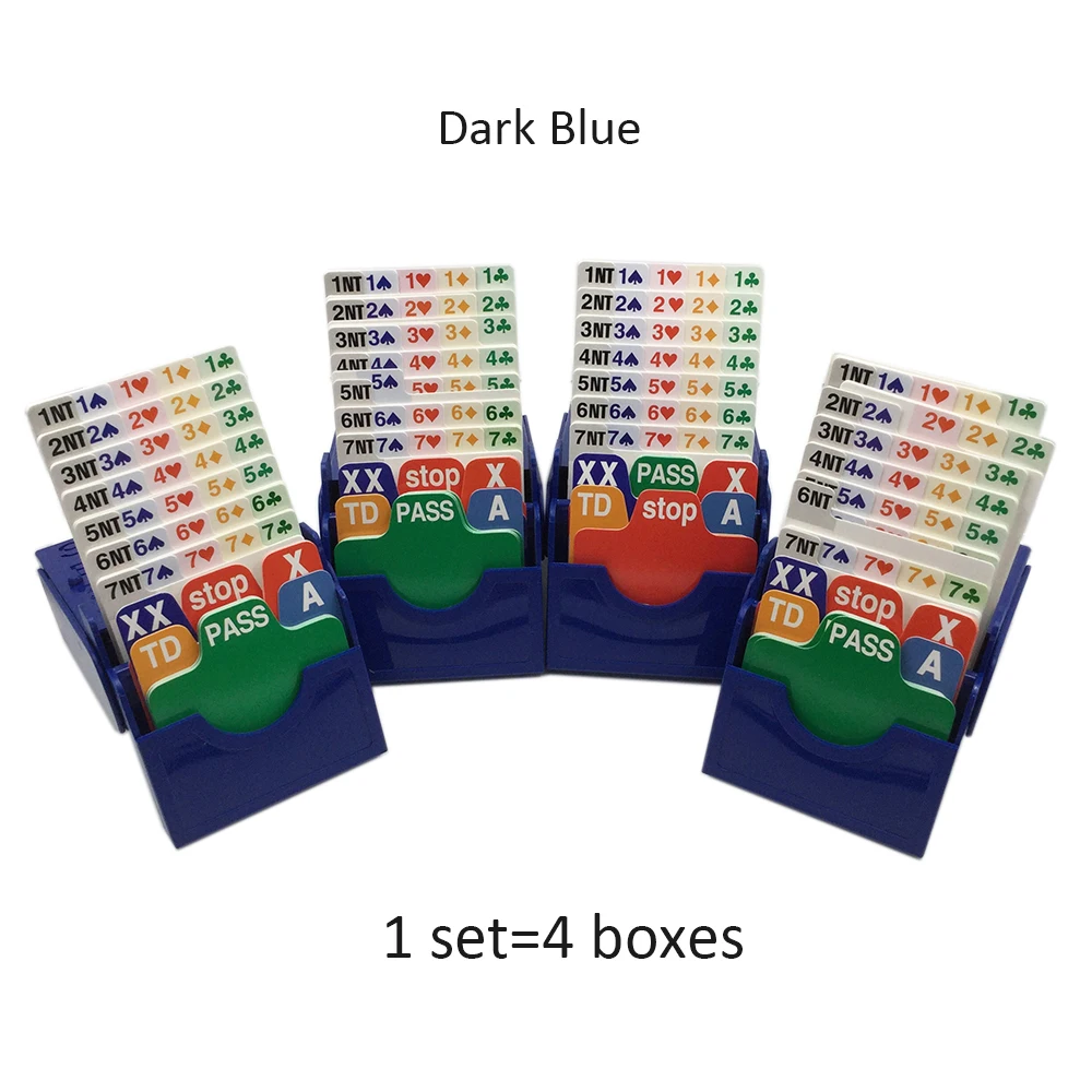 Set of 4 Blue Plastic Portable and Lightweight Bridge Bidding Boxes with Scoring Cards Card Games Bid Device ABS Plastic