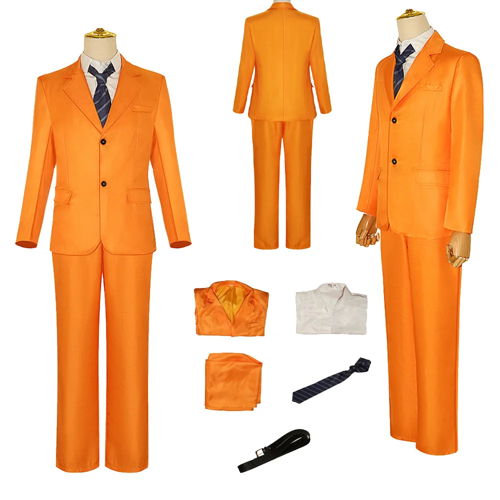 Anime Pluto Cosplay Gesicht Fantasia Costume Arancione Uniforme Cappotto Camicia Pantaloni Set Completo Abiti Halloween Carnevale Gioco Di Ruolo Vesti