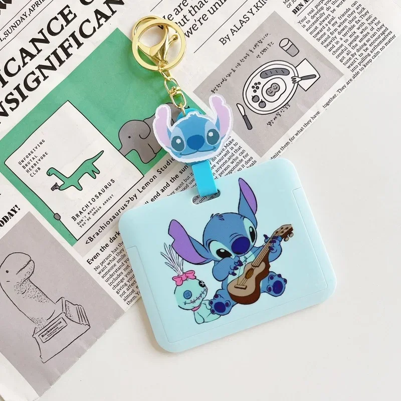 Disney Stitch Card Sleeve New Cute Cartoon Portable Students Meal Campus Bus Subway Card Hanging School Bag Case for Gift