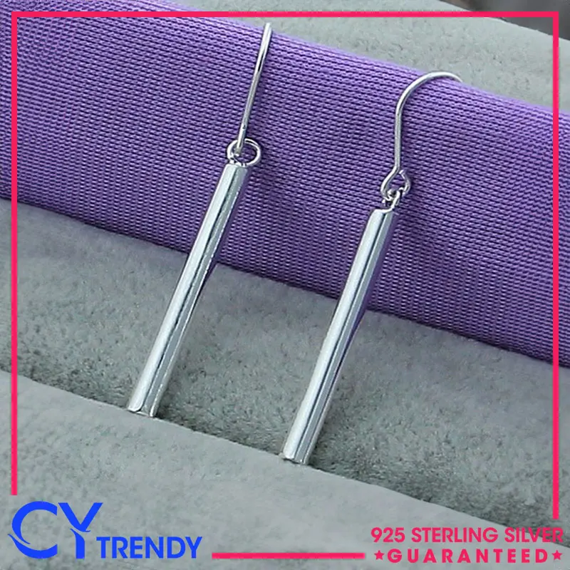 

925 Sterling Silver Cylinder Stud Earrings For Women Wedding Party Gift Accessories Fashion Jewelry