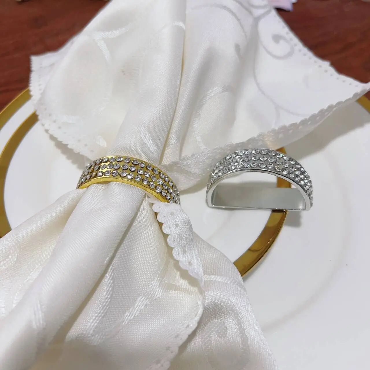 

Fashion Rhinestone D-shaped Napkin Rings Zinc Alloy Semicircle Napkin Buckle Creative Simple Luxury Metal Polished Napkin Ring