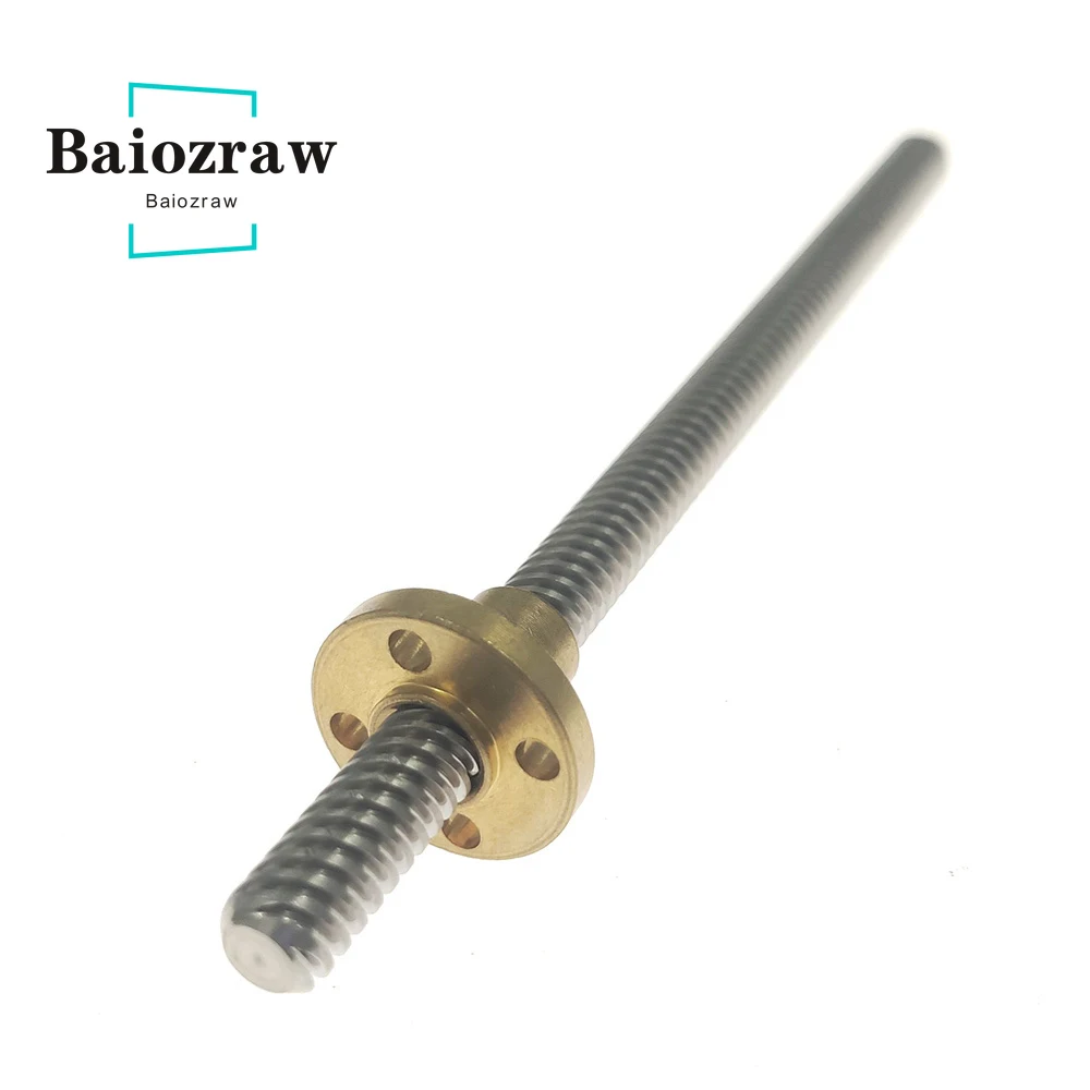 

T8 Lead Screw Pitch 2mm Lead 8mm 304 Steel Length 300mm 350mm 400mm 450mm 500mm 600mm with Brass Nut CNC 3D Printer DIY