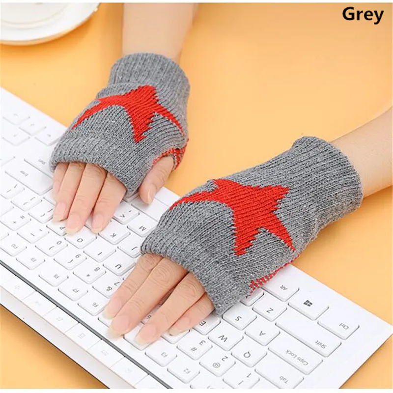 

Winter Warm Women Boys Girl's Students Gloves,Fashion Wild Wool Knitted 5 Star Fingerless Half Finger Gloves Children Gloves