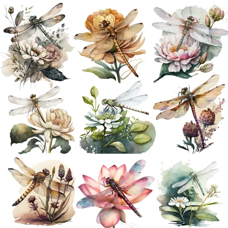 17 Stück niedliche Aquarell-Blumen mit Libellen-Aufklebern für wasserdichte Fahrrad-Telefonbuch, Reisegepäck, lustige Aufkleber