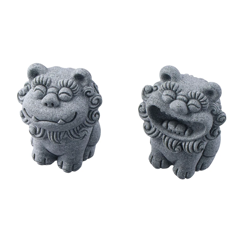 1 Pair Chinese Legend God Beast Statue Cute Gatekeeper God Stone Sculpture Spirit Beast Lion Gardening Fish Tank Micro Landscape