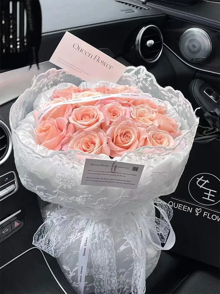 레이스 자수 꽃 원단, 꽃 부케 포장 원단, 레트로 장미 랩 꽃사 메쉬