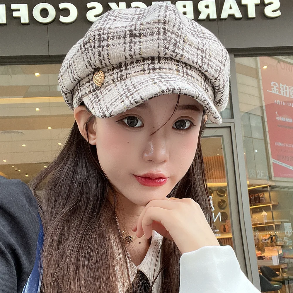 Beret Women Newsboy Cap Spring Autumn Plaid Octagonal Hats For Women Fashion Style Sweet Casual Vintage women beret women hats