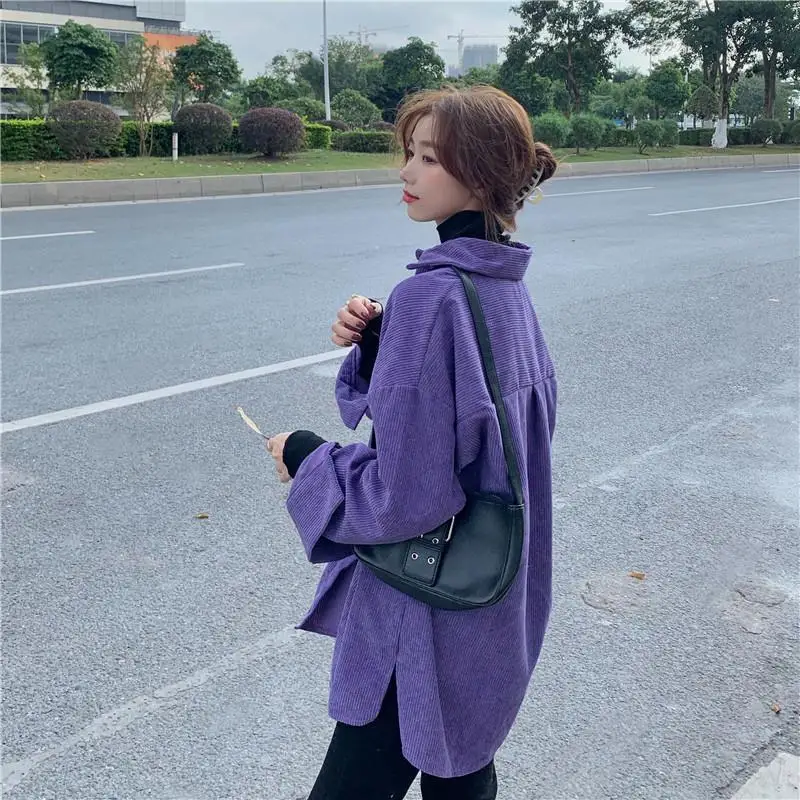 kiyoシシクイCORDUROYBAKER L.PURPLE 34 Purple Women Corduroy Long Sleeve Shirts Y2k Autumn Winter Vintage