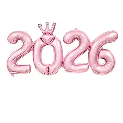 Elegant 2026 Foil Balloon Set for New Year's Eve Party & Festive Decor (Pink Crown)