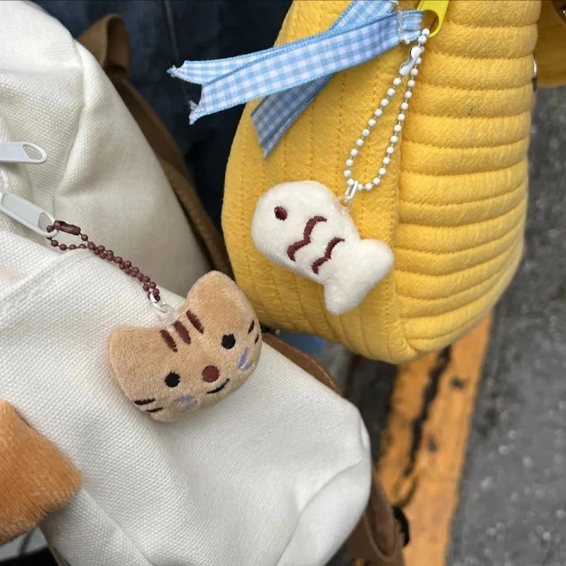 

1PC Cartoon Plush Cat Keychain On Backpack Kawaii Silk Fish Pendant For Women Men Kid Toy Doll Key Chain Bag Car Keyring Gift