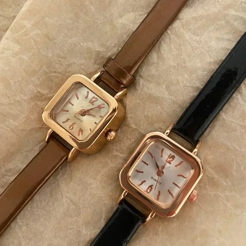 Womens Watch Small Square Dial Thin Leather Strap Ladies Wristwatch Elegant Female Casual