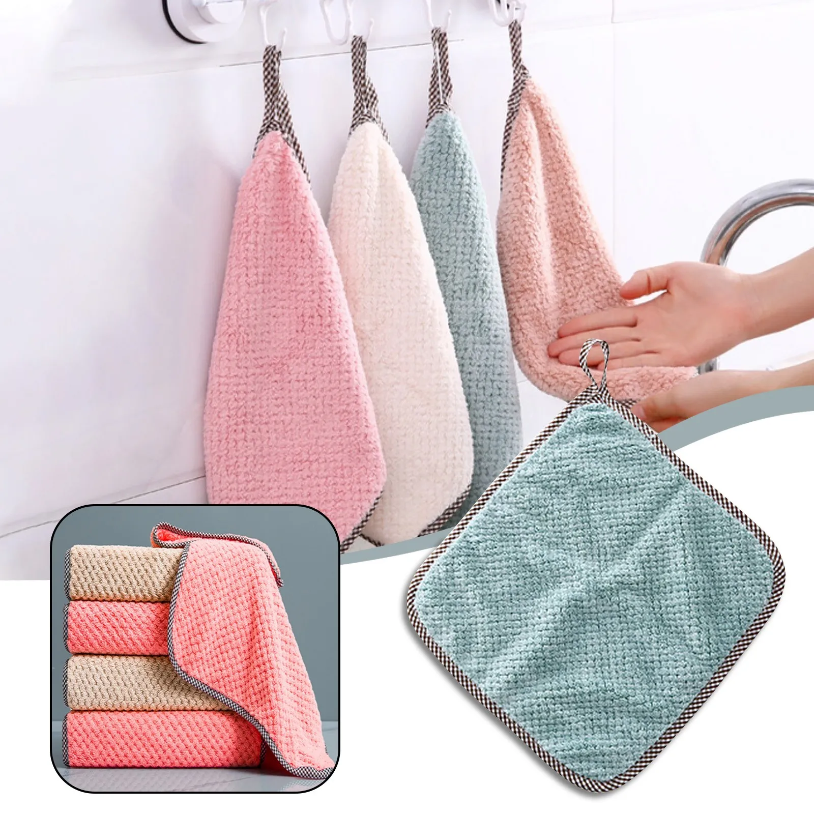 

4pcs Kitchen Dish Towels Dish Cloths Absorbent Kitchen Towels Coral Velvet Dishcloths Nonstick Oil Fast Drying Washcloths