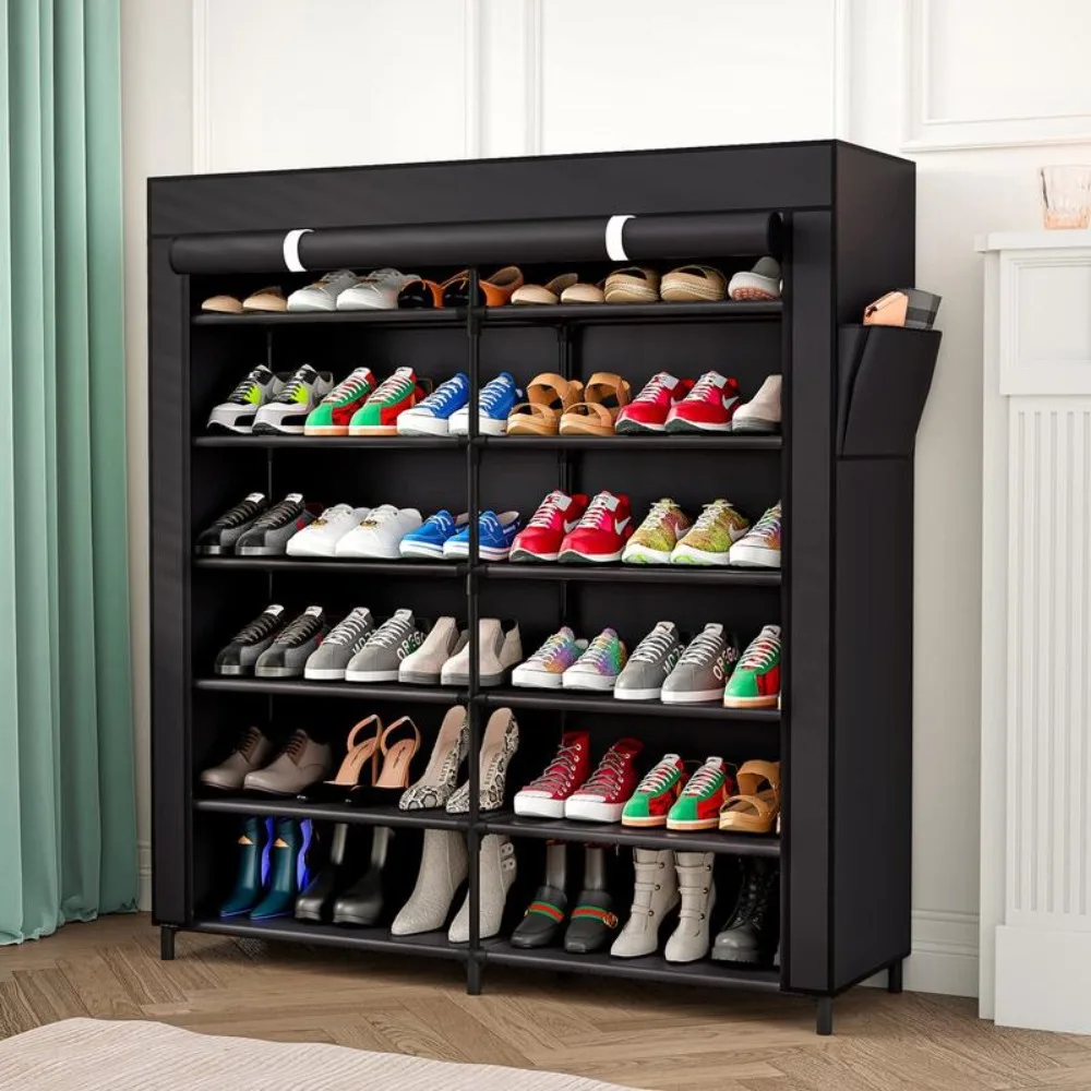 

7 Tier Double Row Portable 42 Pair Shoe Rack Organizer Shelf Storage with Nonwoven Fabric Cover Shoe Cabinet for Closet