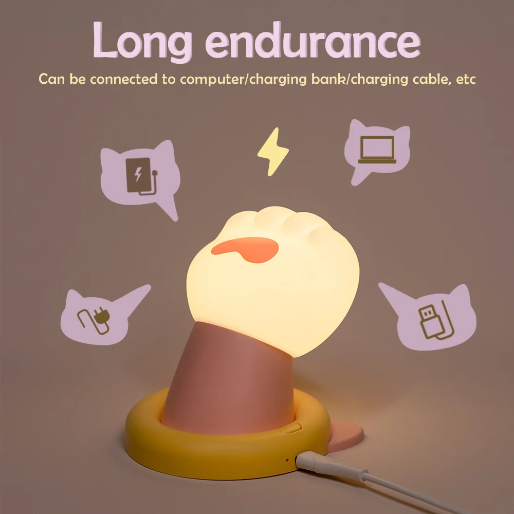 Lovely Clapping Hand Night Light Rechargeable Sleeping Nightlights Timing Touch Sensor Beside Lamp for Baby Child