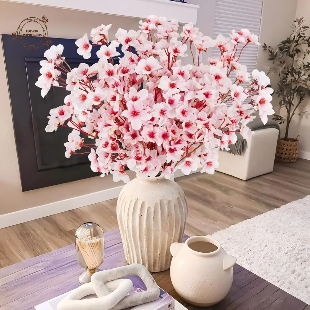 5 Pcs Artificial Cherry Blossom Branches Faux Silk Flowers Fake Spring ...