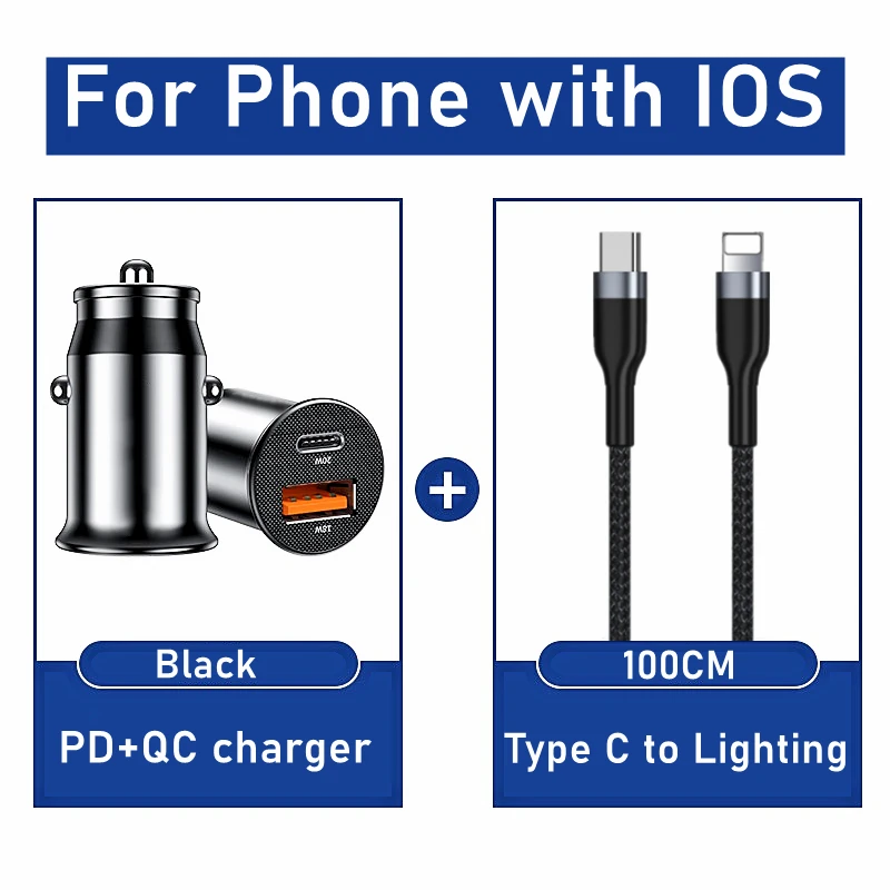 car usb port PD QC Car Charger 5A Dual USB LED QC3.0 Fast Charge Type C Phone Adapter For iPhone 13 12 11 XR iPad Sumsung Xiaomi Mi Huawei LG samsung super fast car charger Car Chargers