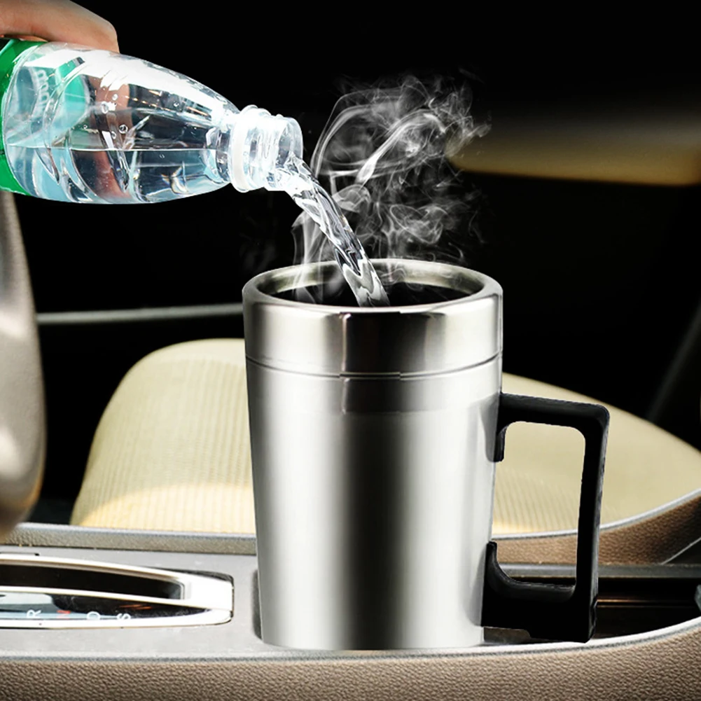 차량용 히팅컵 12V/24V 물/커피/우유 보온 머그컵 300ML 자동차 전기 히팅컵 스테인리스 스틸 여행용 전기 주전자