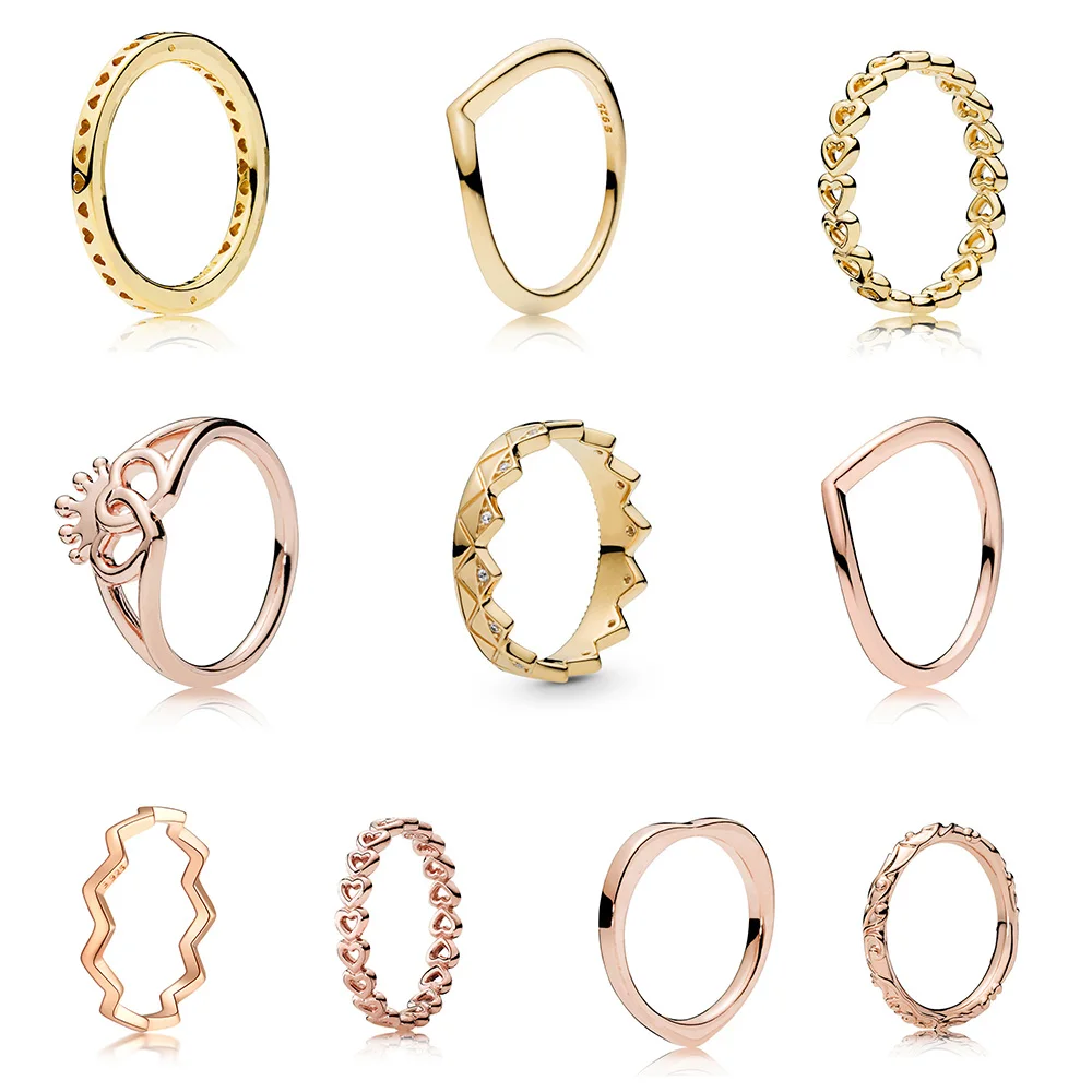 

925 Sterling Silver Ring Charms Diy Princess Crown Rose Gold Color Surround Hollow Heart Ring For Women Jewelry
