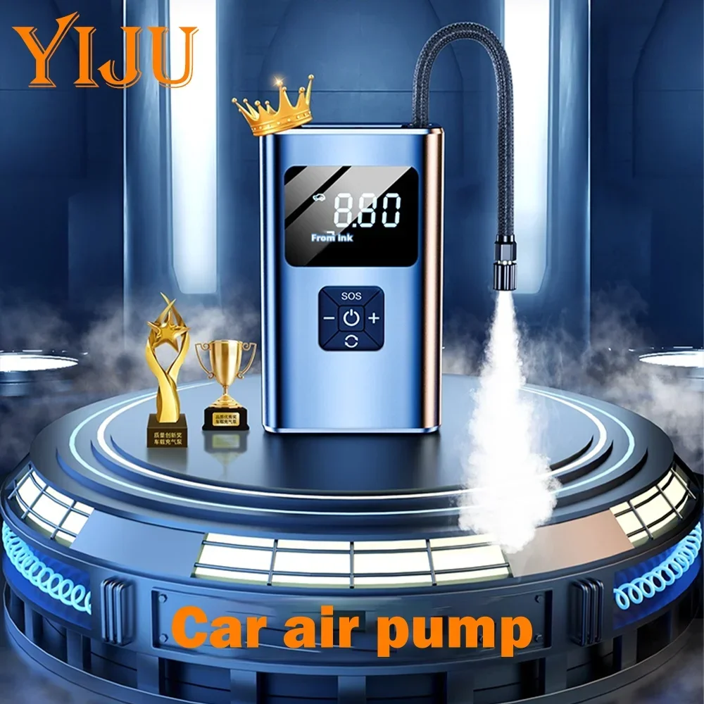 Rechargeable Air Compressor Wireless Pure Cooper Motor Inflatable Air Compressor Pump with Pressure Gauge Emergency LED Lights