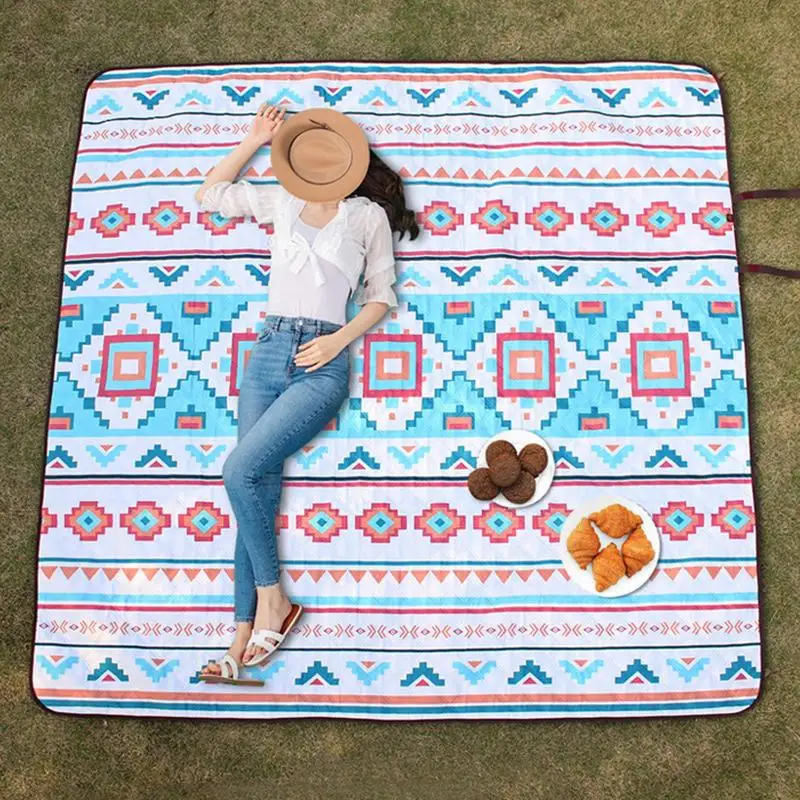 Cotton Picnic Blanket Sandproof Waterproof Boho Beach Blanket For Picnic Foldable Camping Pad Beach Mat With Storage Bag For