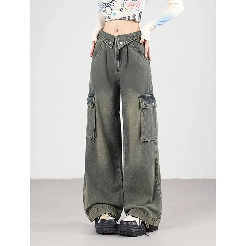 

Women's Vintage Baggy Blue Jeans High Waist Denim Trousers Korean 2000s Y2k Harajuku 90s Aesthetic Oversize Pants Trashy Clothes