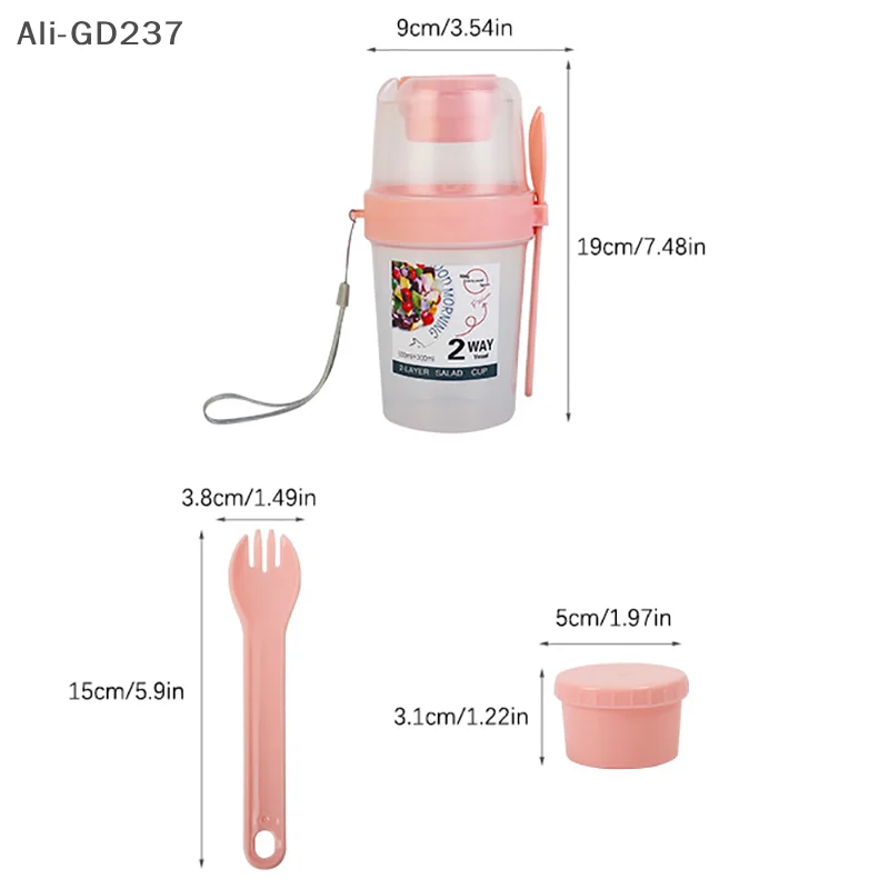 GD237-Breakfast Fruit Oat Yogurt Salad Cup With Lid And Spoon Two-layers Food Storage Bento Box Fitness Fat-Reduced Taper Bowl
