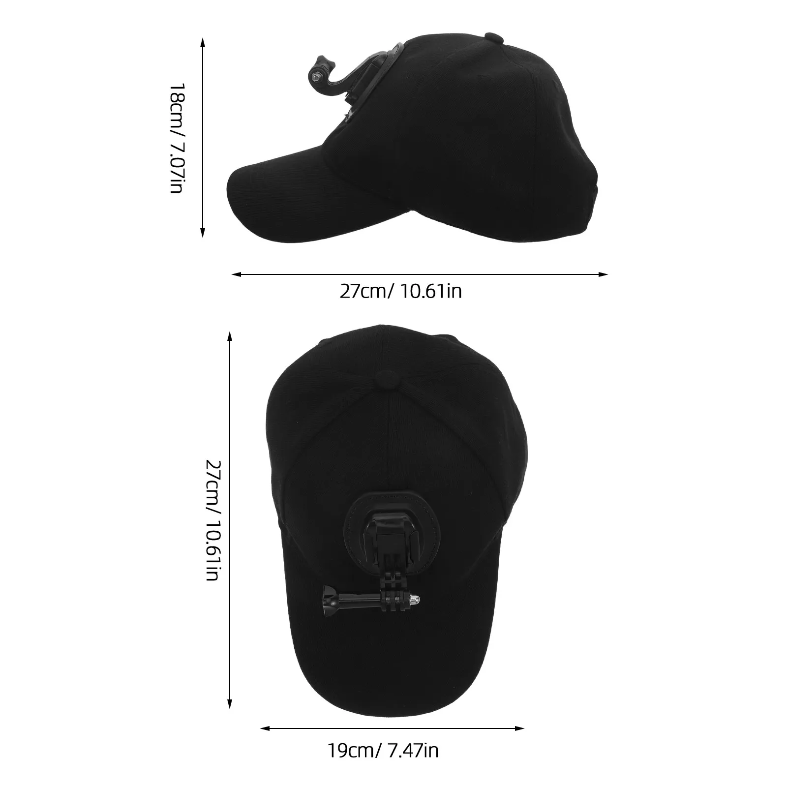 야구 모자 카메라 마운트 퀵 릴리스 버클 블랙 조절 가능 코튼 스포츠 카메라 캡 핸즈프리 촬영 야외 러닝