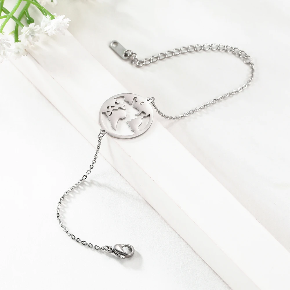 Dawapara The Earth Charm Globus Weltkarte Armband für Männer Frauen Edelstahl Reiseschmuck Abschlussgeschenk – Detail 10