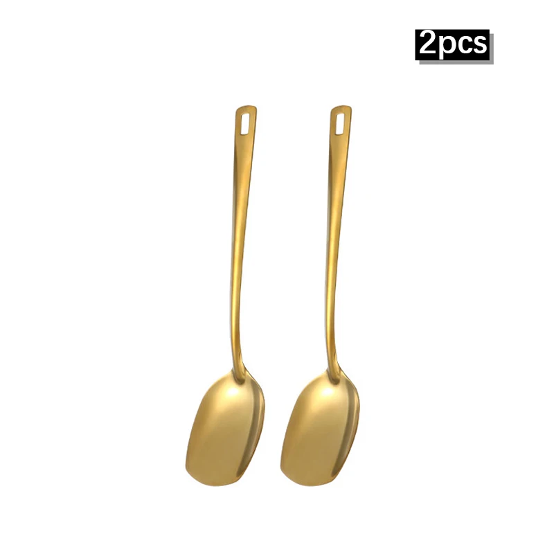 Elegant Stainless Steel Kitchenware Set - Gold Soup & Colander Spoons