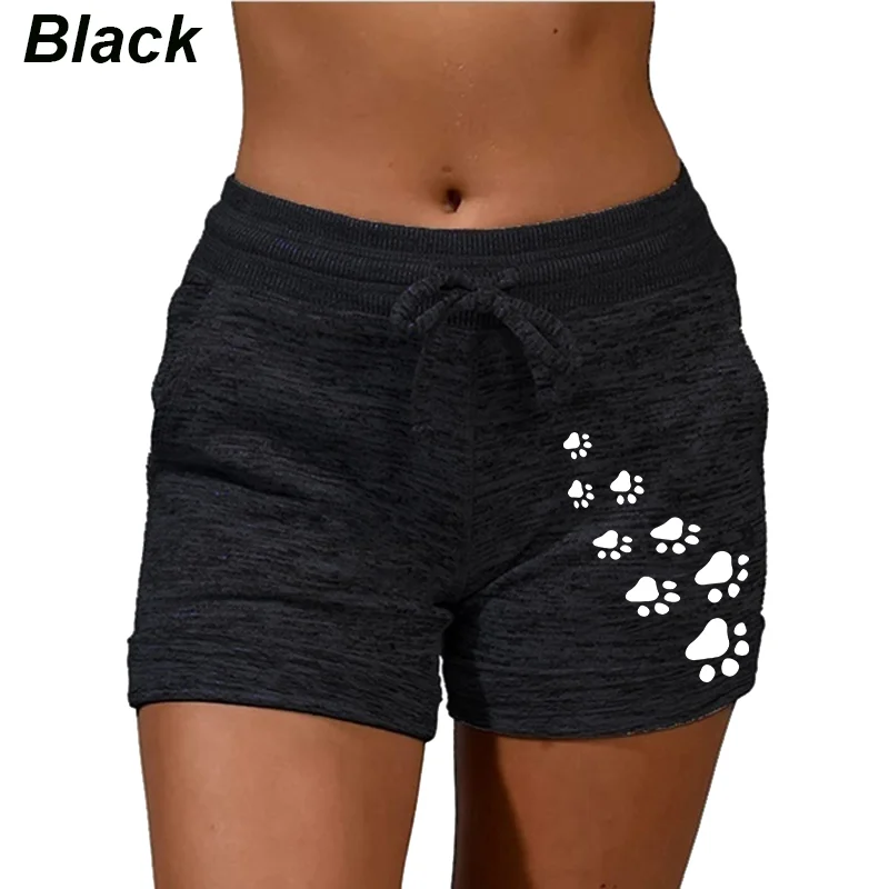 Fashion Cute Cat Claw Printed Yoga Shorts Summer Running Sports Shorts Women's Fitness Elastic Waist Shorts Outdoor Beach Shorts