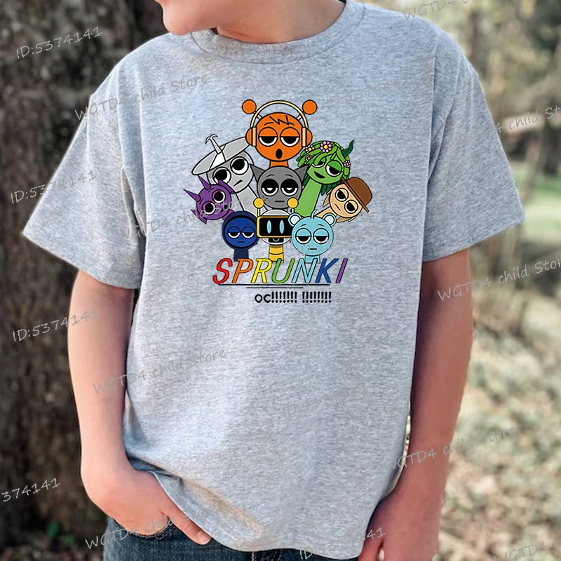 Summer Kids T Shirt Anime Sprunki Graphic Shirt Boys Girls Horror Games Tops Short Sleeve Wild Tee Cartoon Sprunki T-shirts 4