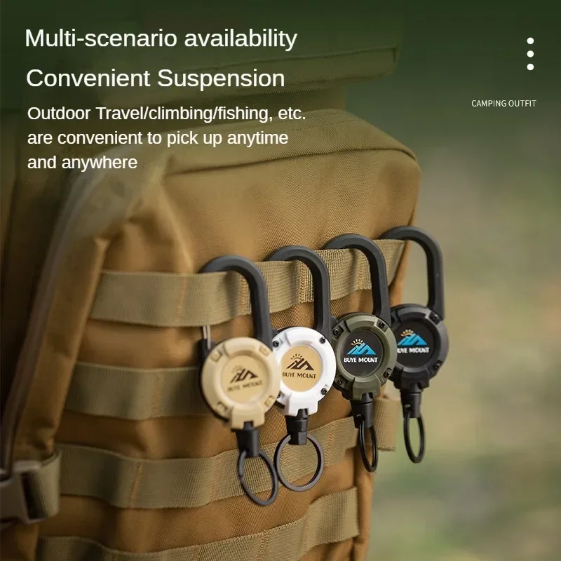 Key Holder 1pcs Heavy Duty Retractable Pull Badges ID Reel Carabiner Steel Wire Rope Buckle Outdoor Keychain
