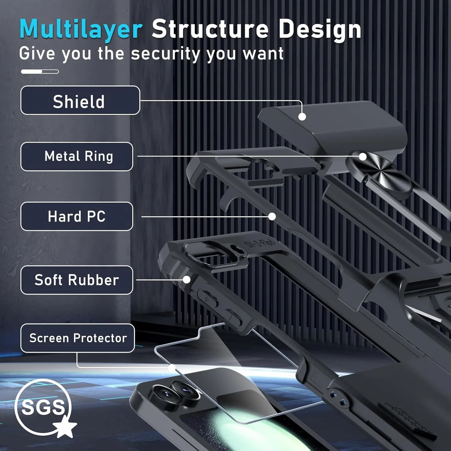 Military Grade Shockproof Protective Case with Magnetic Kickstand Ring Cover