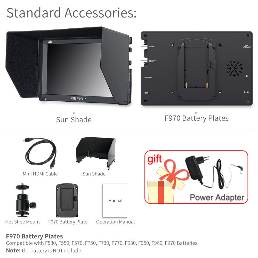 FEELWORLD FW703 7 Inch IPS Full HD 3G SDI 4K HDMI On Camera DSLR Field Monitor 1920x1200 with Histogram for Stabilizer Camera portable monitor dslr field monitor