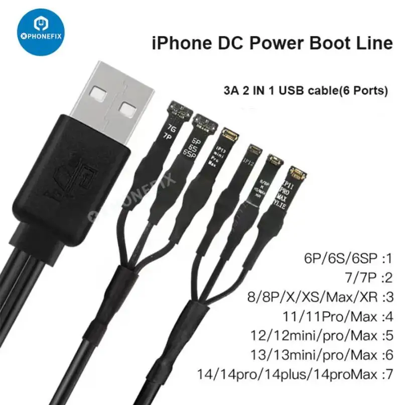 

WYLIE 3A 2 IN 1 6 Ports USB Power Boot Line Motherboard DC Power Supply Cable For iPhone 6S 7 8 X 11 12 13 14 Pro Max Repair