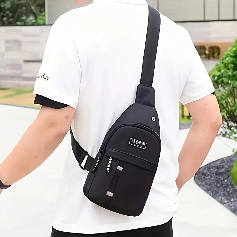 1PC Casual Oxford Men'S Chest Bag - Single Strap Sling Bag for Outdoor Sports, Durable Woven Fabric, Hand Washable