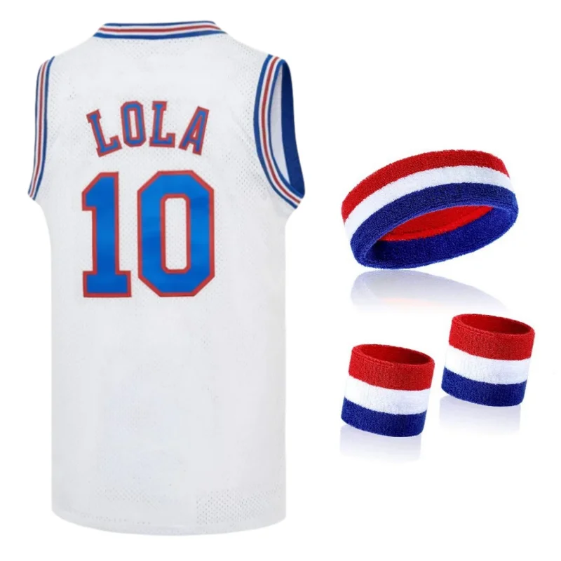 Space Jam Maglia Da Basket Movie Tune Squad Lola #10 Top Camicia Da Cucito Bianco Set Sportivo All'Aperto