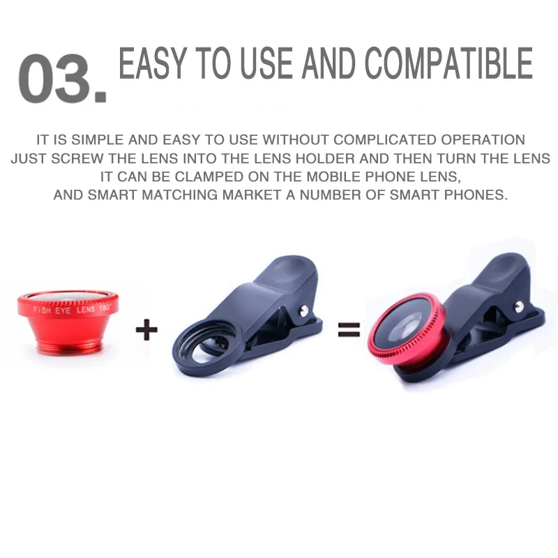 3 in 1 Fisheye Wide Angle Micro Camera Lens for iPhone 0.67X Wide Angle Zoom Fish Eye Len on Smartphone Lenses with Phone Clip