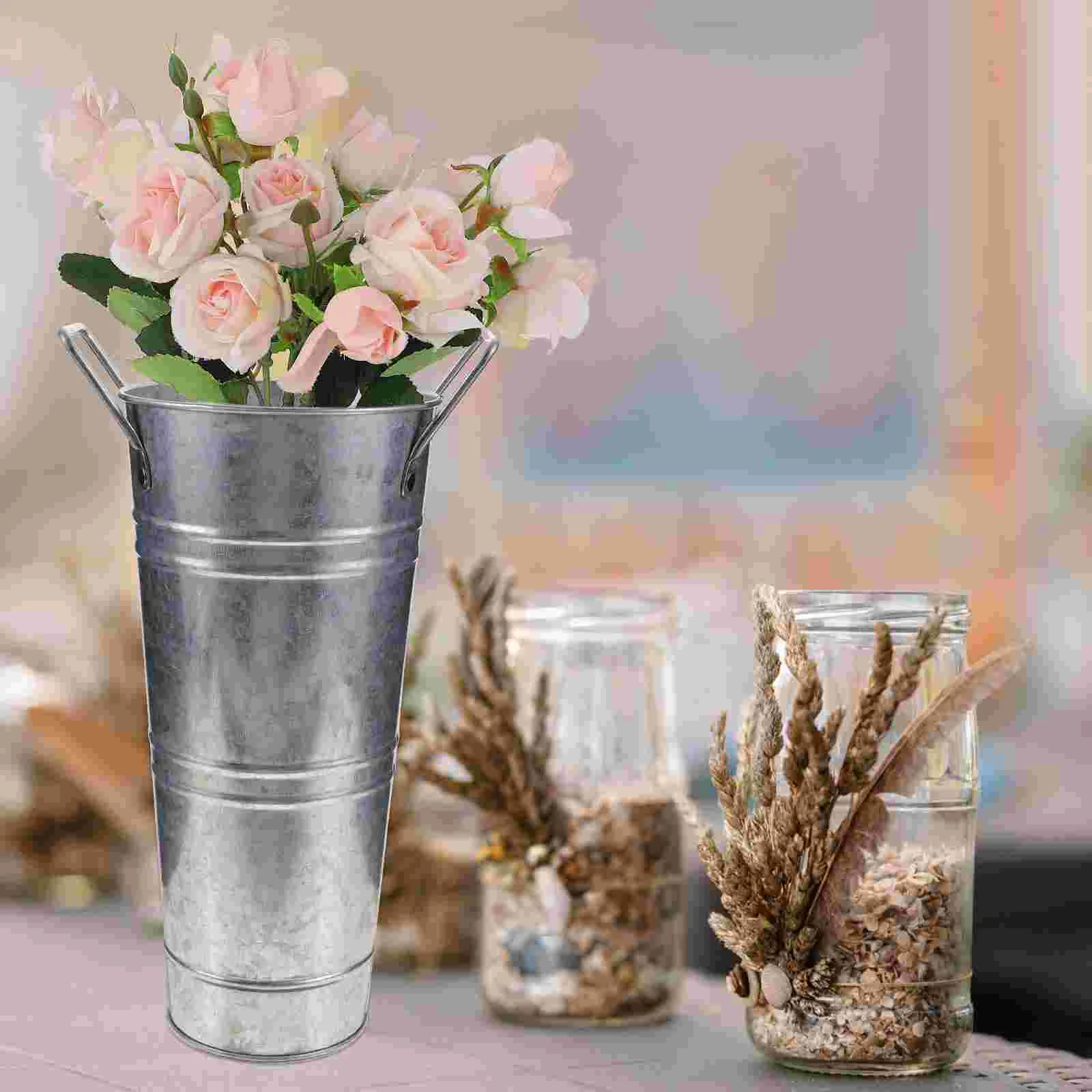 

2 Pcs Retro Tin Barrel Rustic Flower Water Bottle Jugs Homedecor Flower Bucket Rustic Flower Water Bottle Jugss for