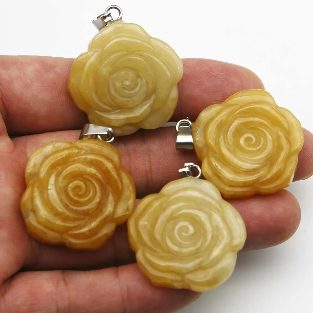 Quality Natural Stone Topaz Hand Carved Rose Necklace Pendant Jewelry Making Reiki Charm Accessories Fashion Valentine Gift 4Pcs