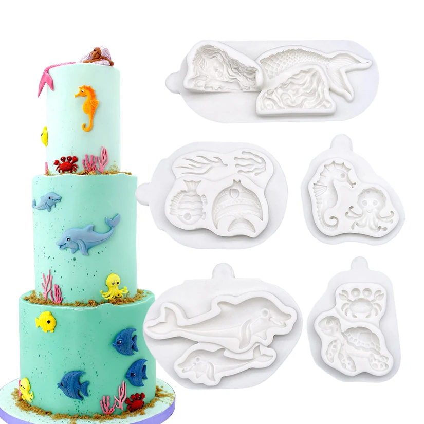 

Whale Turtle Crab Octopus Mermaid Sea Silicone Cake Baking Mold Sugarcraft Chocolate Cupcake Fondant Cake Decorating Tools