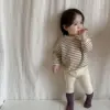 2025 Autumn New Baby Long Sleeve Clothes Set Boy Girl Striped T Shirts + Solid Leggings 2pcs Suit Infant Toddler Casual Outfits 1