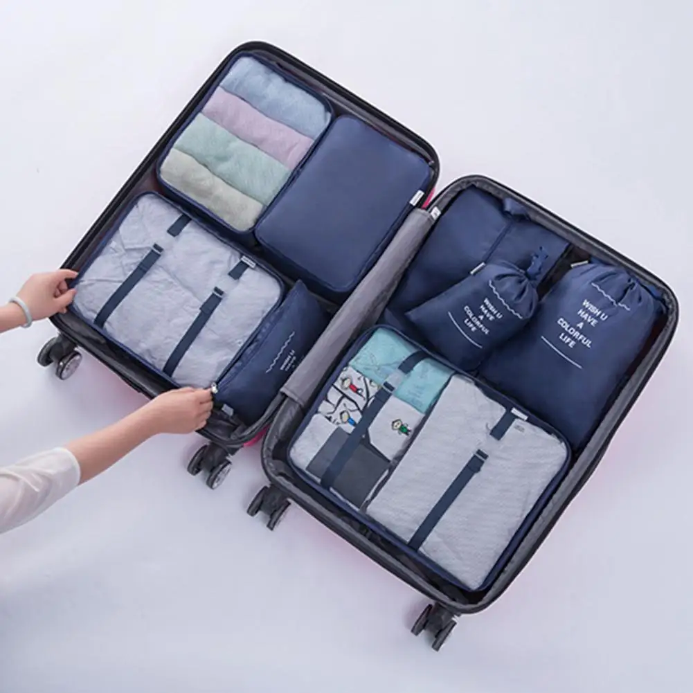 7Pcs/Set Travel Packing Cubes Suitcase Organizer Bags Zipper Closure Waterproof Clothes Cosmetics Shoe Toiletries Storage Bags