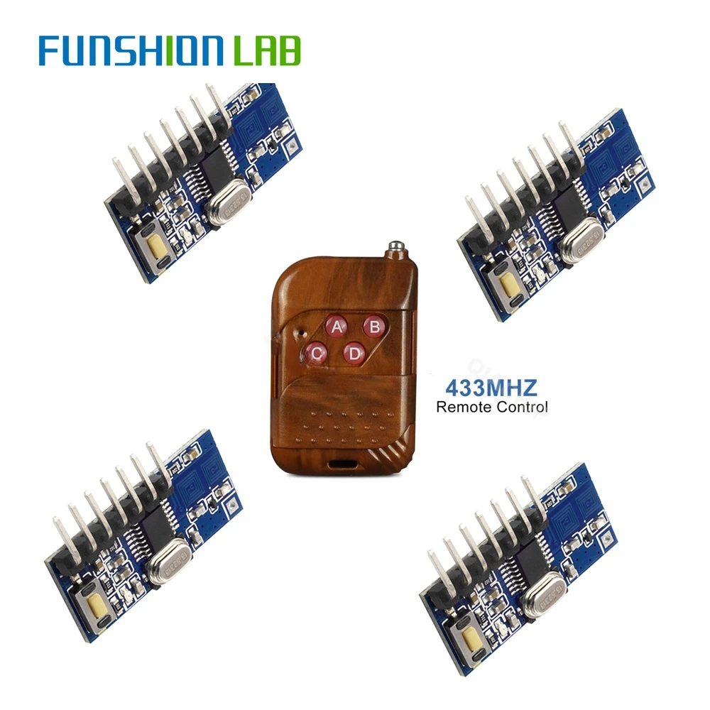 FUNSHION 433mhz RF Relay Receiver Module Wireless 4 CH Output With Learning Button and 433Mhz Remote Controls Transmitter Diy |