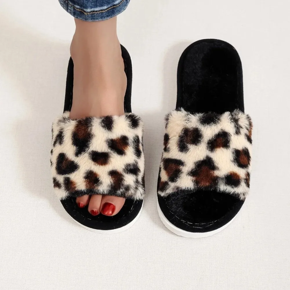 New White Fur Women's Home Slippers Comfortable Warm Slides Sandals Shoes Soft Lightweight Flat Slippers Four Seasons