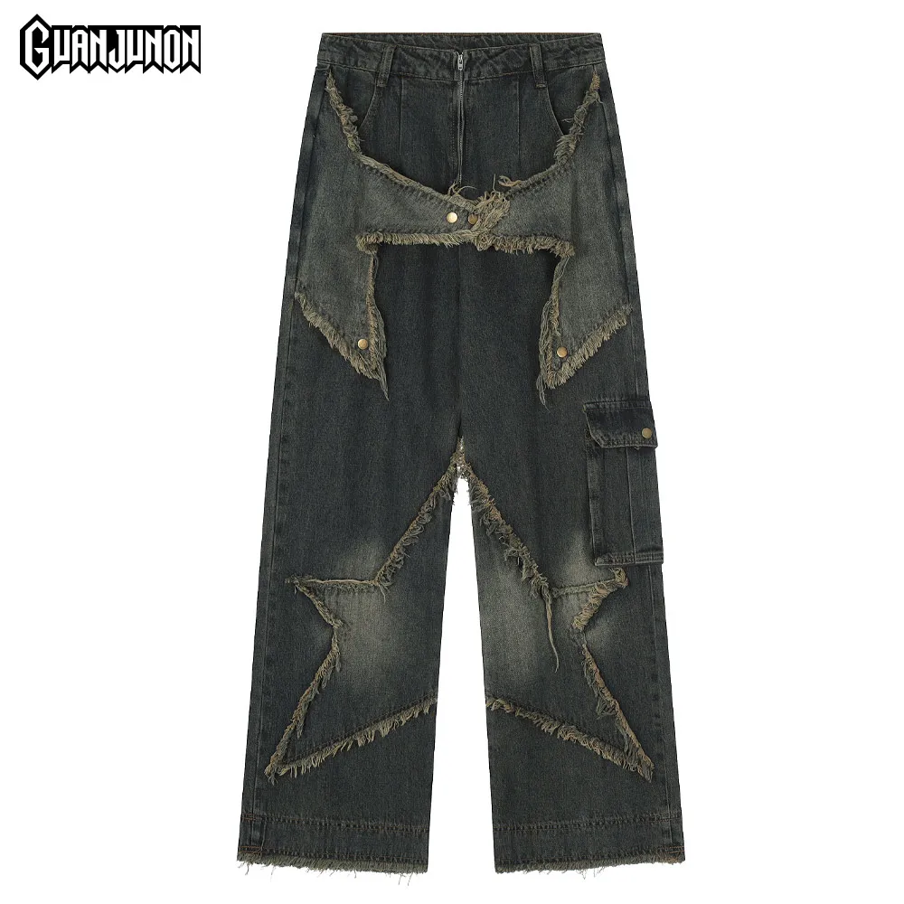 

Men Jeans Casual Baggy Pants Straight-leg Trousers Patchwork Pantalon Homme Streetwear Y2k Ropa Hombre Kanye Youthful Vitality
